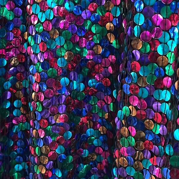 80s  Multicolor Sequin Long Sleeve Dress size 8 micro mini dress - Picture 5 of 13